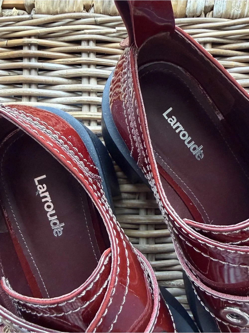 Larroudé Stewart Platform Heels Burgundy Wine Size 9 Patent Leather